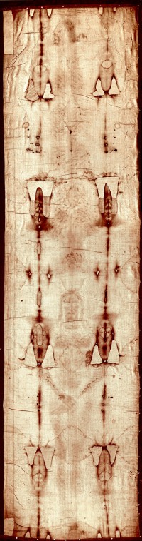 Full-length photograph of the Shroud of Turin