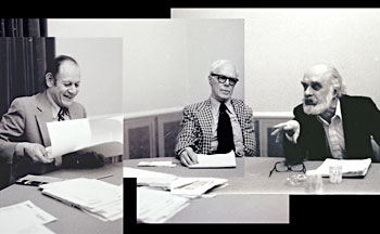 A c.1979 meeting among some of the founders of modern skepticism: Paul Kurtz (left), Martin Gardner (center) and James Randi. Photographs by Robert Sheaffer (used with permission)