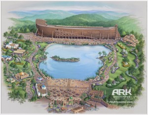 The grandiose "artist's conception" of the Ark Encounter. Already, many of these elements have been canceled due to problems in fundraising