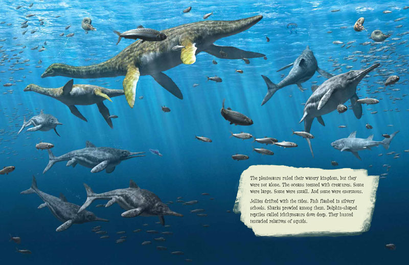 Spread from Plesiosaur Peril, from Kids Can Press. Art by Daniel Loxton with Jim W.W. Smith. All rights reserved.